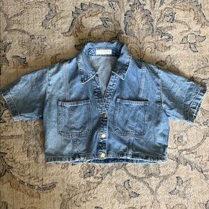 Zara jean/denim cropped top with gold buttons